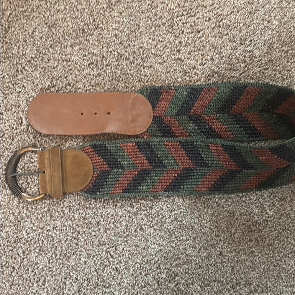 Sezane Green and Brown Chevron Belt